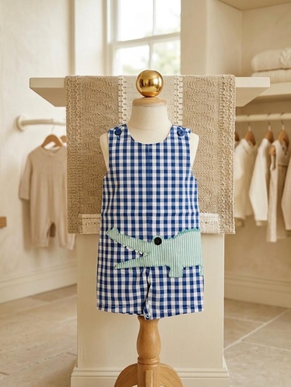 Lil Cactus Blue & White Gingham Alligator Jon Jon Size 6–12M